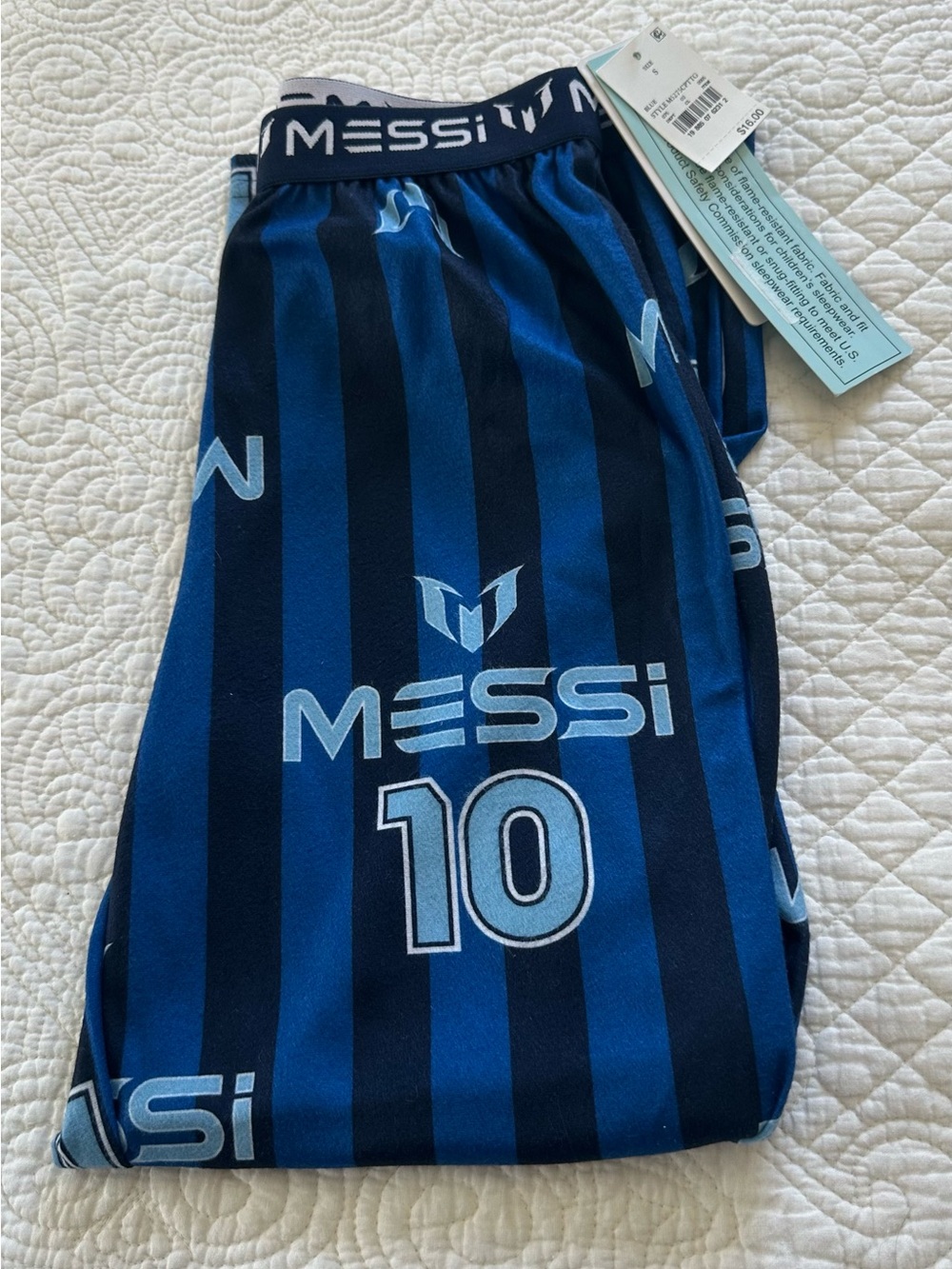 Messi 10 Boys Blue Striped Pajama Pants